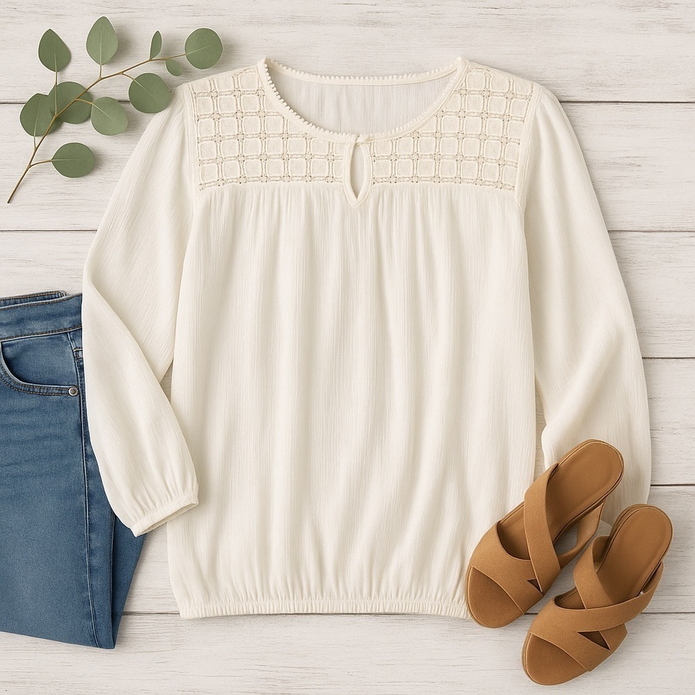 Old Navy | White Cotton Boho Peasant Top Blouse Women’s M